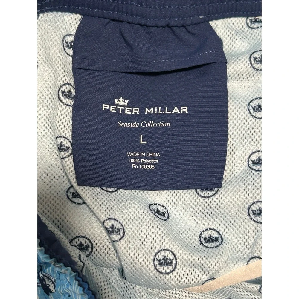 Peter Millar Seaside Gulf Stream Swim Trunks Men's L Blue Nautical 7
